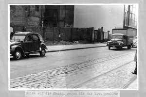 Klaus Brueske, shot dead at the Berlin Wall: West Berlin police photo of the place at the Wall where the truck came to a halt in the West [April 18, 1962]