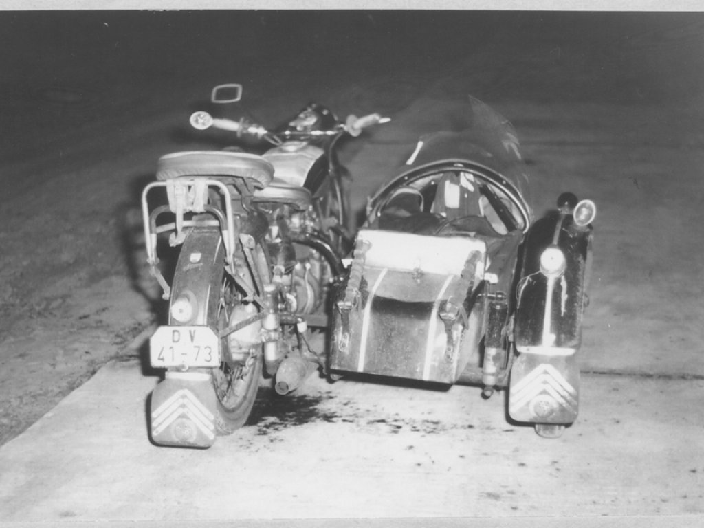Helmut Kliem, shot dead at the Berlin Wall: Helmut Kliem’s motorcycle with bullet holes [Nov. 13, 1970]