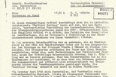 Siegfried Krug: DDR-Mitschrift eines RIAS-Beitrages über Schüsse auf einen Flüchtling am Brandenburger Tor, 9. Juli 1968