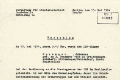 Plan des MfS zur Verschleierung der Erschießung von Johannes Sprenger, 15. Mai 1974