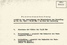 Christel und Eckhard Wehage: MfS-Plan der Festveranstaltung zur Auszeichnung des Flugpersonals, 26. März 1970
