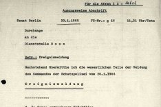 Meldung der West-Berliner Schutzpolizei über den Fluchtversuch eines unbekannten Flüchtlings, 20. Januar 1965
