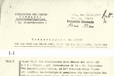 Meldung der DDR-Grenzpolizei über den Fluchtversuch und die Erschießung von Klaus Brueske, 19. April 1962
