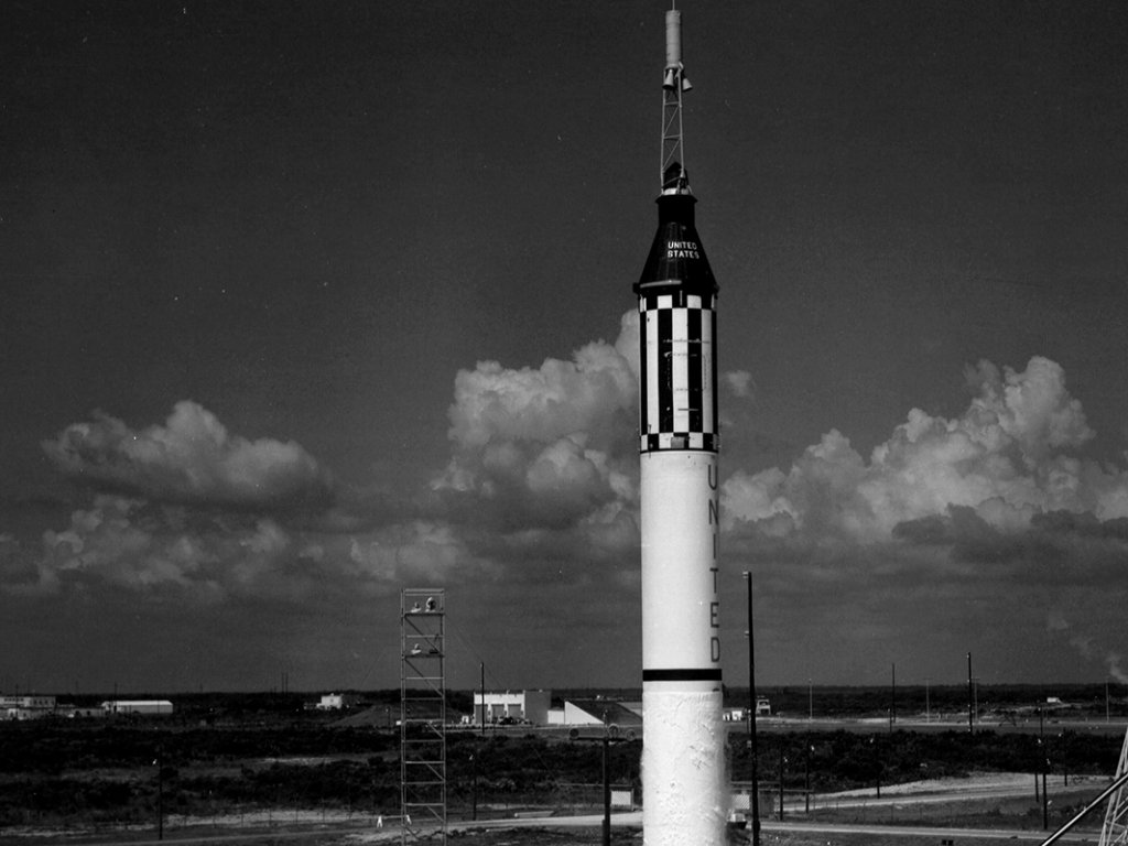 Start der Mercury-Kapsel MR-3 oder "Freedom 7" von Cape Canavarell; Aufnahme 5. Mai 1961