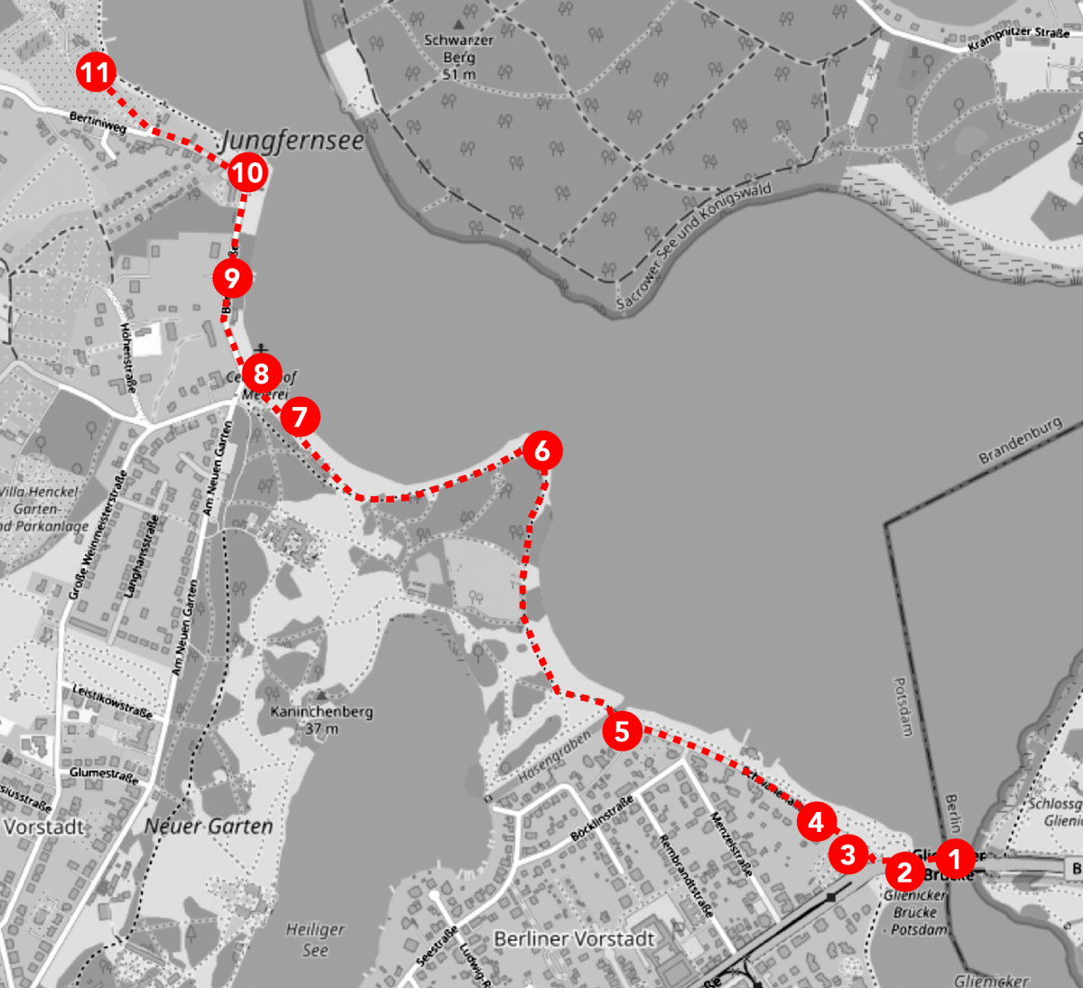 Glienicker Br&uuml;cke bis Postenturm Bertinistra&szlig;e