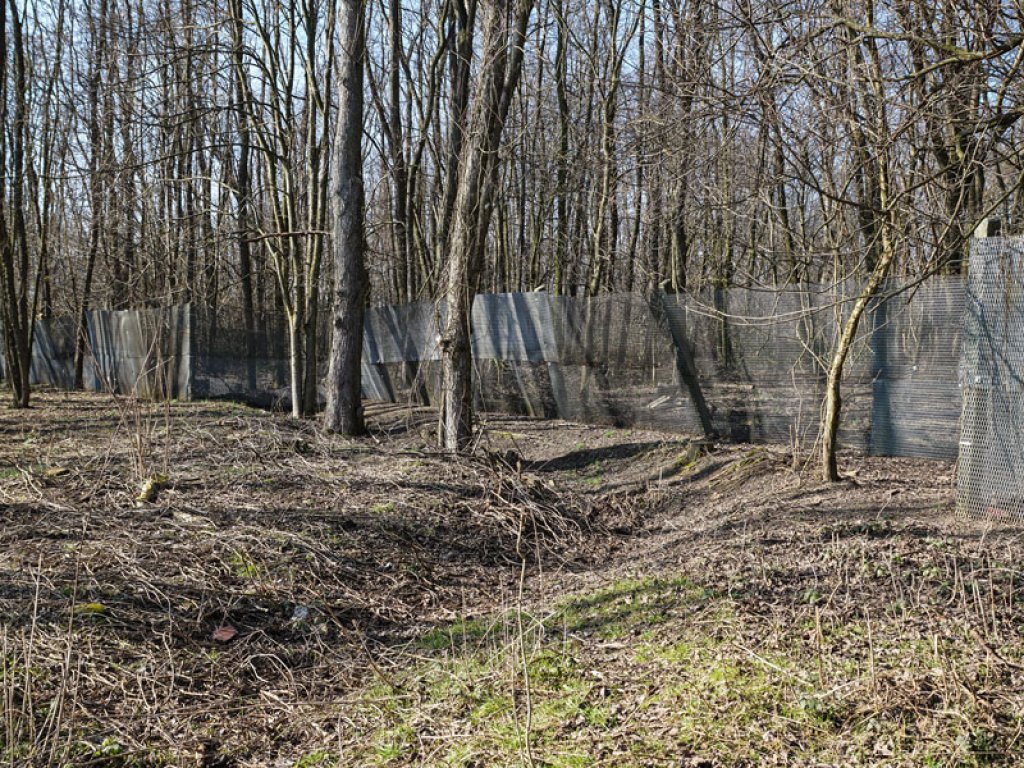 Streckmetallgitter der DDR-Grenzanlagen als Umfriedungszaun von Fort Hahneberg nahe dem Grenzübergang Staaken/Heerstraße (1); Aufnahme 2015