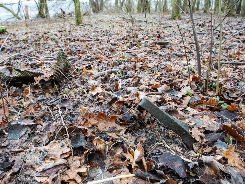 Überreste von DDR-Grenzsicherungsanlagen im Wald zwischen Nieder Neuendorf und Berlin-Spandau; Aufnahme 2015