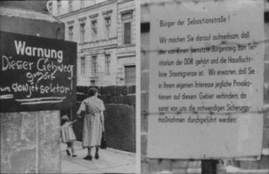 Wall and death strip through the middle of a street: Sebastianstrasse in the Berlin district of Kreuzberg