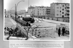 Klaus Brueske, shot dead at the Berlin Wall: West Berlin police photo of the Heinrich-Heine-Strasse border crossing [April 18, 1962]