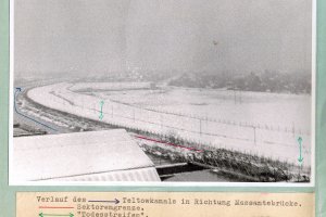 Dieter Berger, shot dead at the Berlin Wall: West Berlin police crime site photo of the course of the border along the Teltow Canal [Dec. 13, 1963]