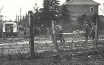 Willi Block, shot dead at the Berlin Wall: Removing the dead man from the death strip [West Berlin police photo, Feb.7, 1966]