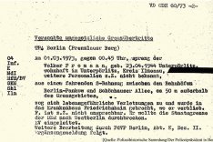 Meldung der Ost-Berliner Volkspolizei zum Fluchtversuch von Volker Frommann, 1. März 1973