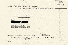 Mitteilung des DDR-Generalstaatsanwaltes an die Ehefrau von Gerald Thiem, 13. November 1970