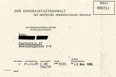 Mitteilung des DDR-Generalstaatsanwaltes an die Ehefrau von Gerald Thiem, 13. November 1970