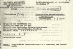 Bericht des NVA-Stadtkommandanten Poppe an Erich Honecker über den vermeintlichen Fluchtversuch von Dieter Berger, 14. Dezember 1963