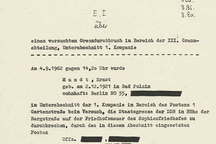 Information des MfS (an Erich Honecker) über den Fluchtversuch von Ernst Mundt, 5. September 1962 Information des MfS (an Erich Honecker) über den Fluchtversuch von Ernst Mundt, 5. September 1962