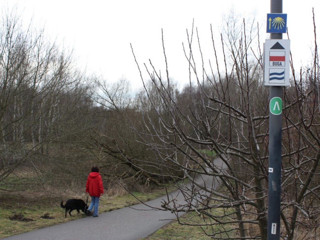 Der Kolonnenweg im Todesstreifen der DDR-Grenzanlagen Richtung Teltower Altstadt als Jakobsweg; Aufnahme 2016  Der Kolonnenweg im Todesstreifen der DDR-Grenzanlagen Richtung Teltower Altstadt als Jakobsweg; Aufnahme 2016